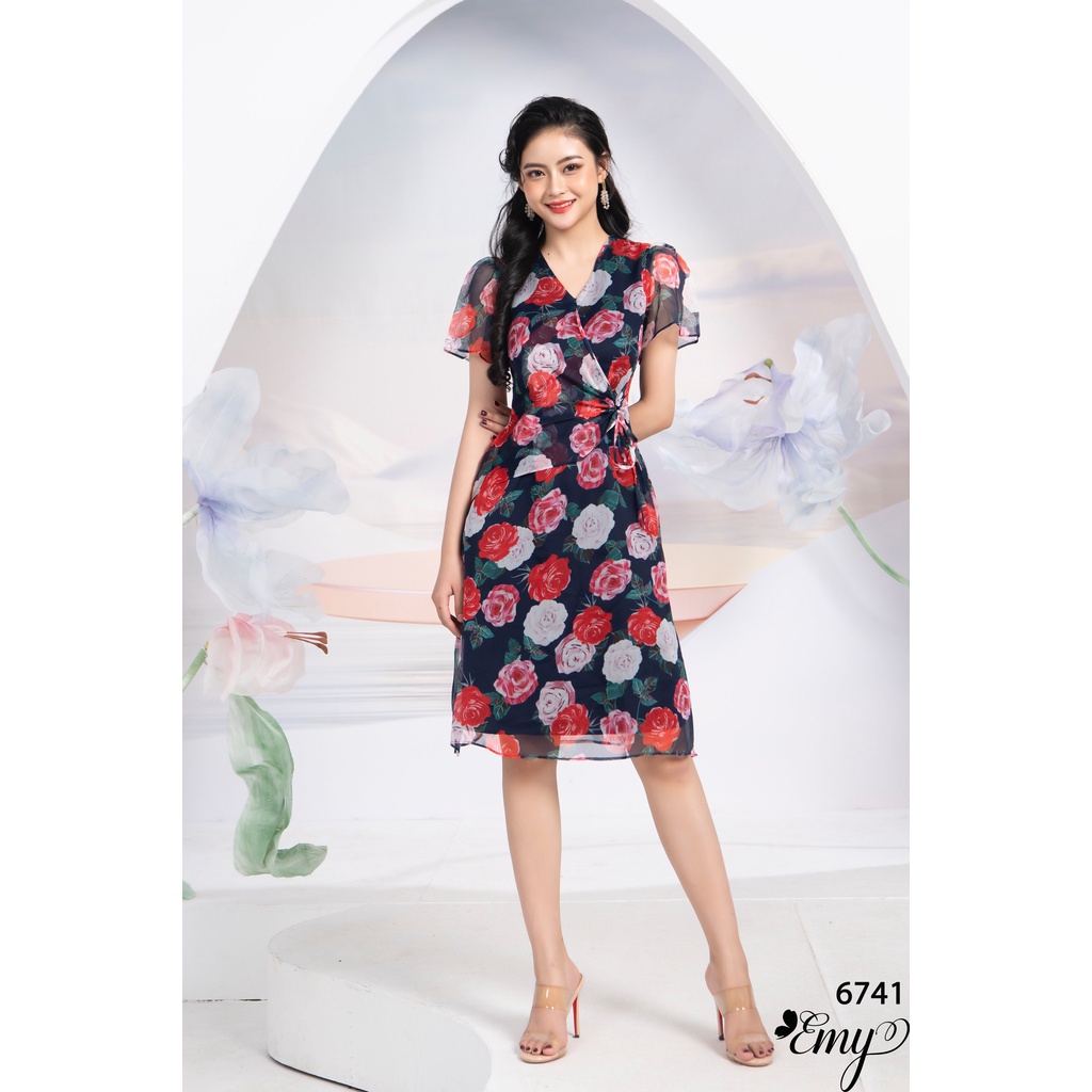Đầm emy em6741 xoè cổ v đắp chéo