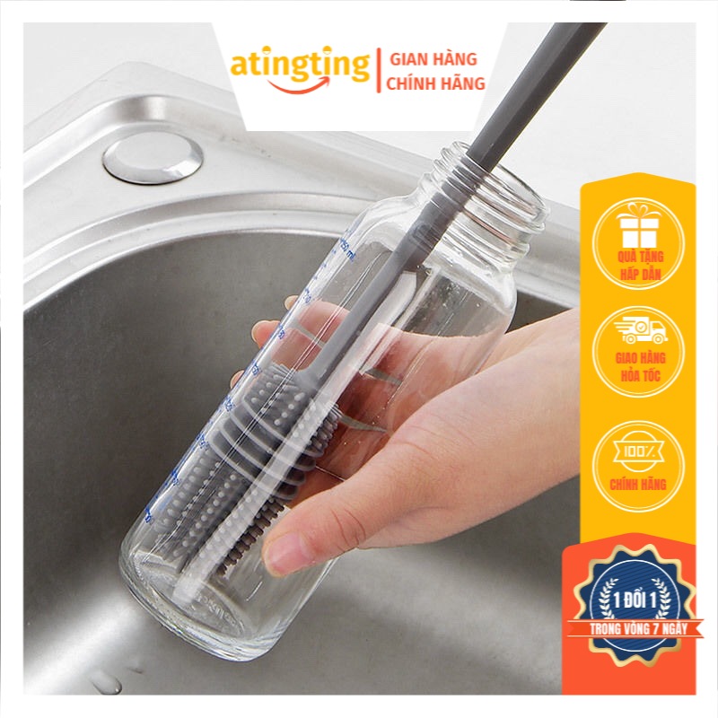Cọ rửa bình sữa, rửa ly đầu silicon thân cầm dài, chắc chắn