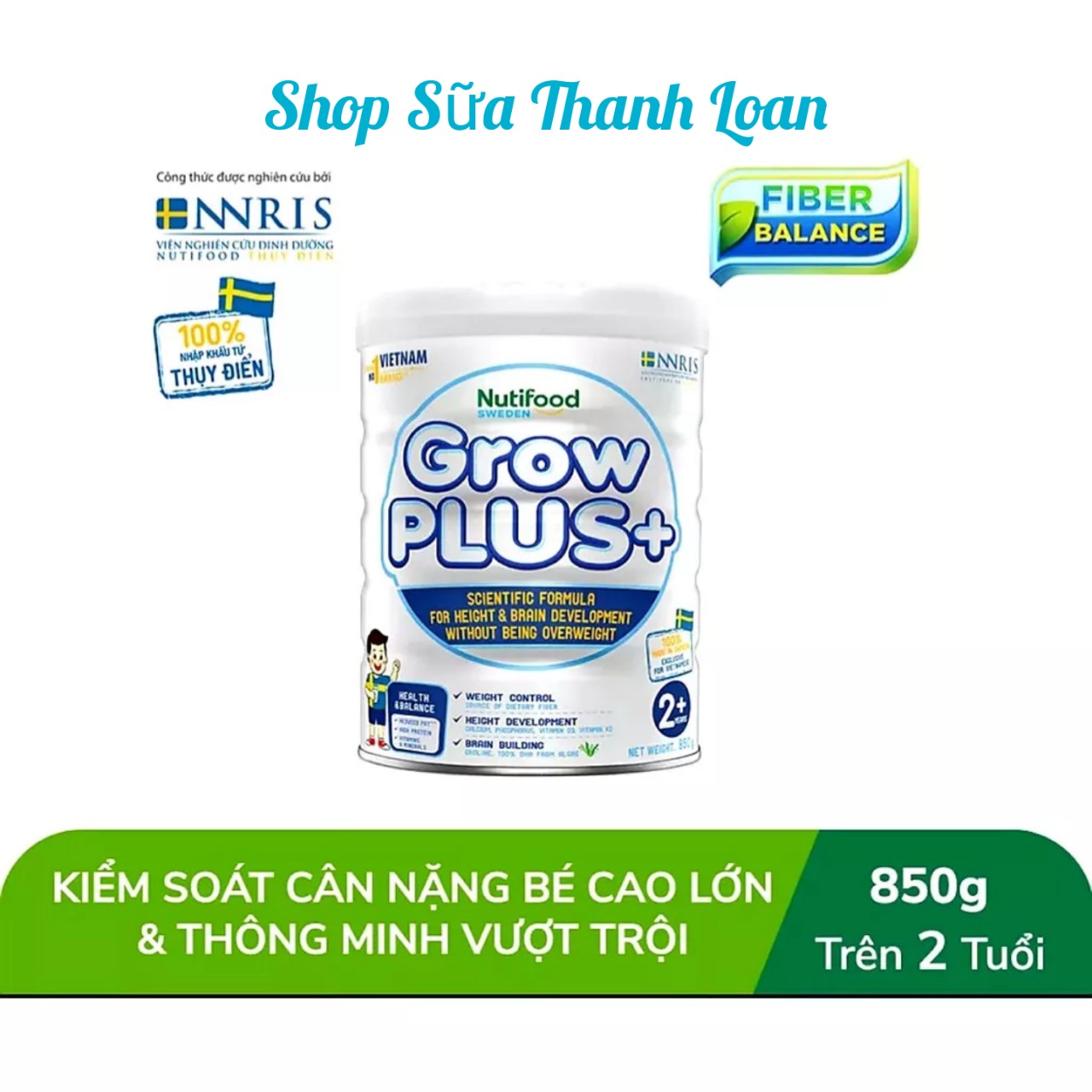 Sữa bột nuti grow plus+ trắng cho trẻ trên 2 tuổi 850g.