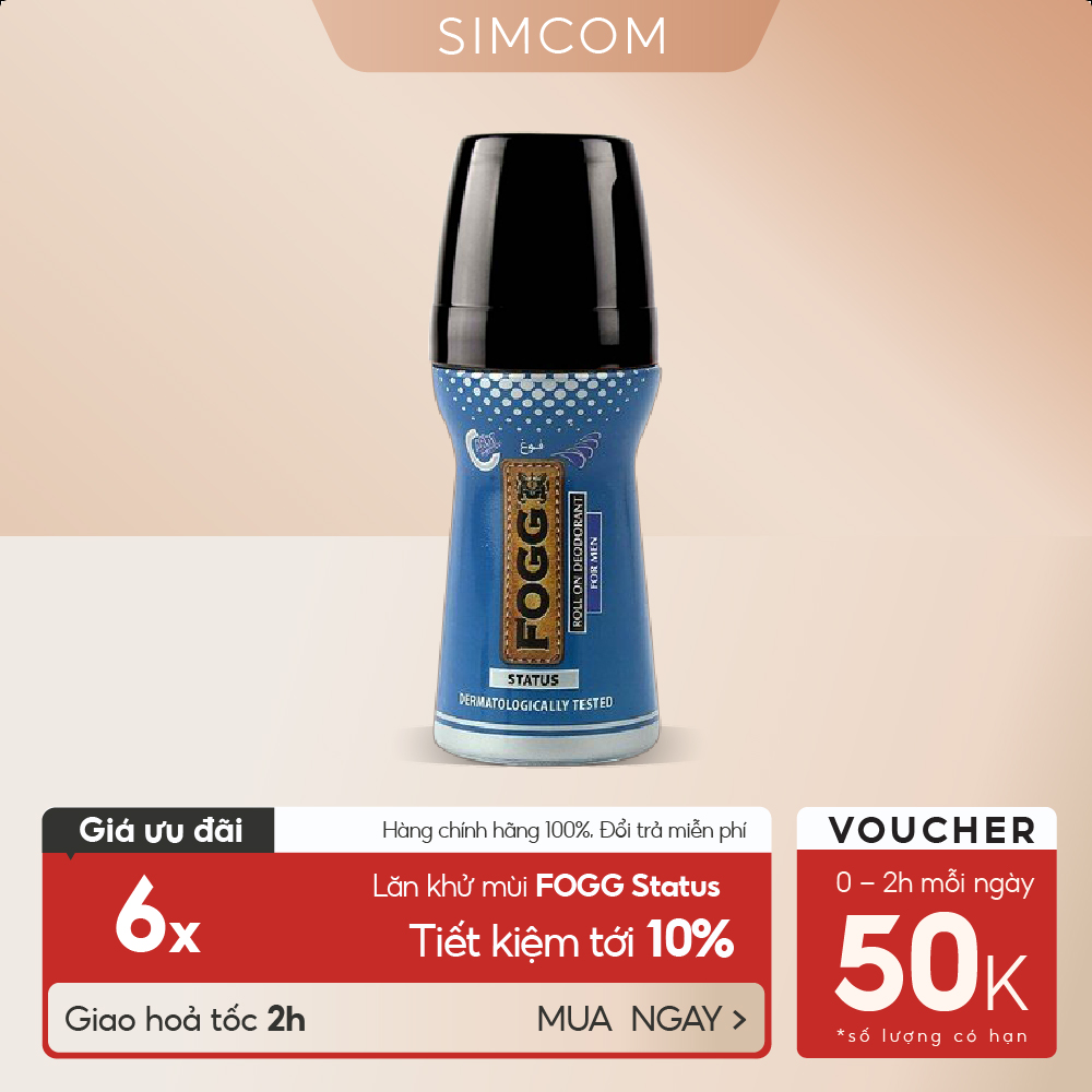 Lăn khử mùi hương nước hoa FOGG Status 50ml, chính hãng dubai, dành cho nam, dùng để lăn nách, giảm thiểu mùi cơ thể, lưu hương lâu 4-5 tiếng, khử mùi 48h, không kích ứng da, không thâm nách, không ố áo, Simcom