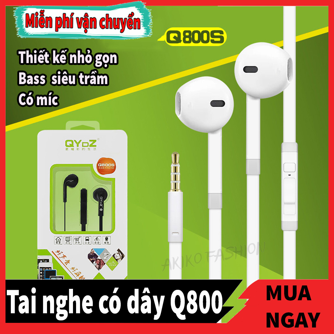 Tai nghe có dây Q800-Kiểu dáng truyền thống - Dây dẹp - Chỉnh âm độc lạ - dây dài 1.2m jack 3.5 - chất lượng âm thanh chuẩn,cso mic đàm thoại-Dành cho mọi dòng điện thoại samsung,oppo.LG,xiaomi,Huawei...