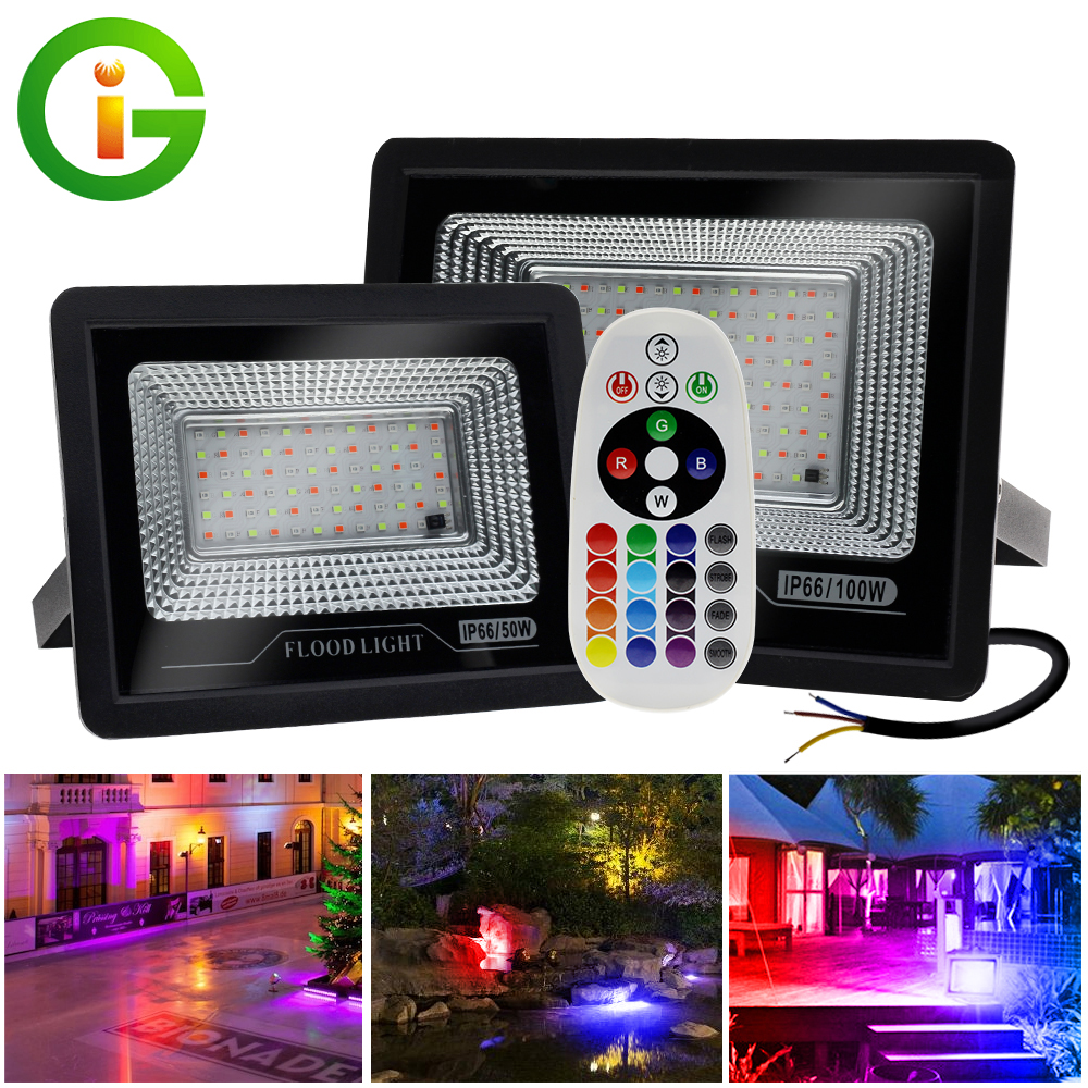 Đèn pha led 50w 100w ip66 đèn pha rgb chống nước đèn pha rgb thay đổi màu ngoài trời cho bữa tiệc sân khấu chiếu sáng cảnh quan