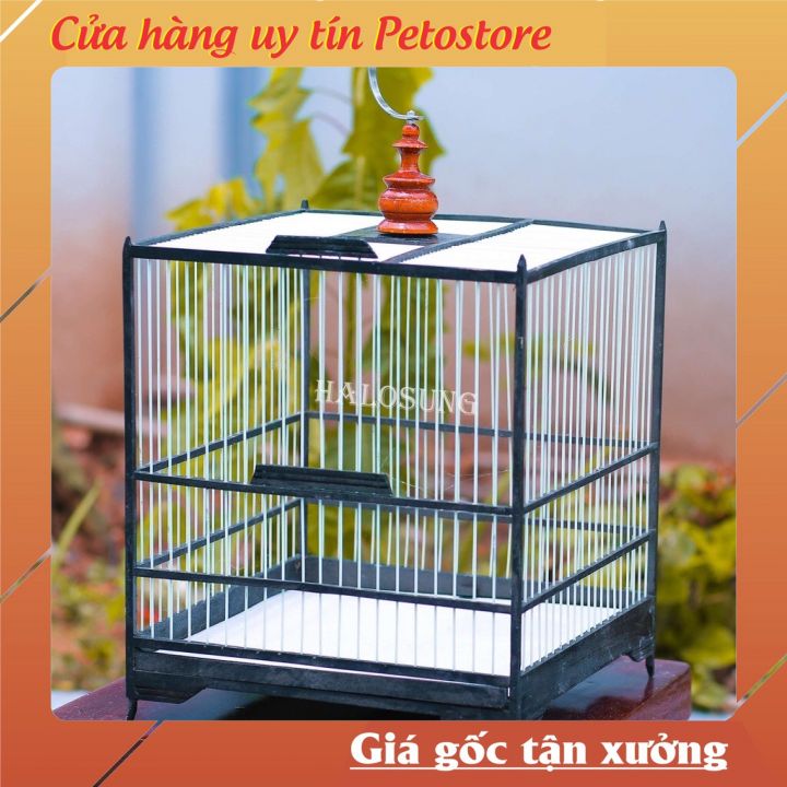 Lồng chim chào mào petostore lồng chim vuông gỗ cao cấp kèm phụ kiện LC68