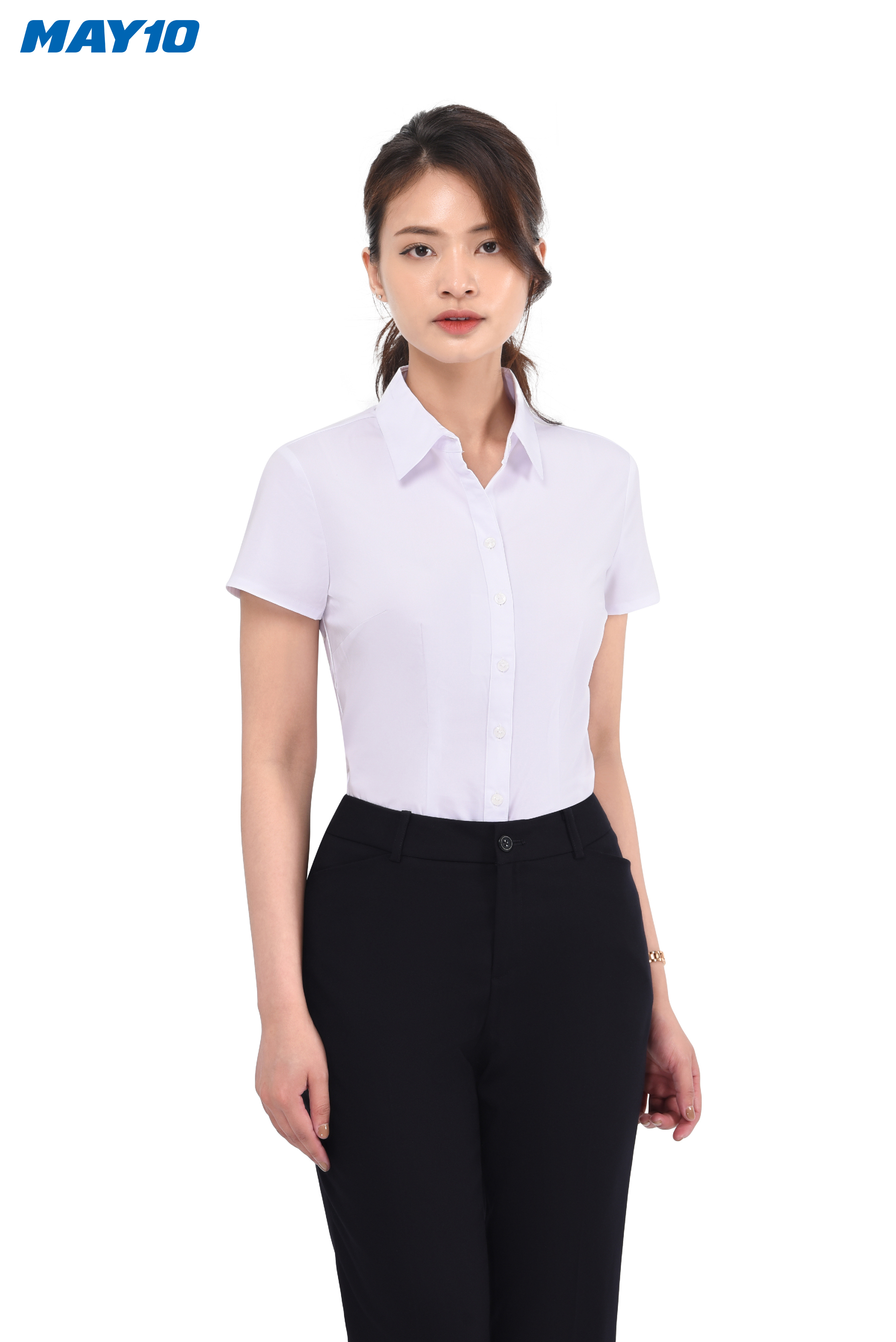 Áo sơ mi nữ trắng sợi tre cộc tay May 10