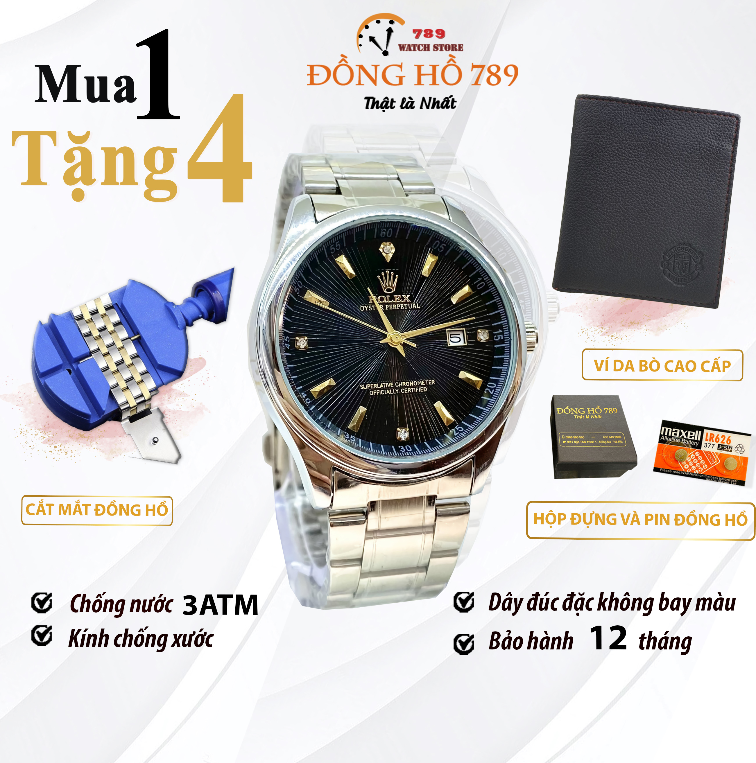 [KHUYẾN MẠI KHỦNG] TẶNG Vòng Đá Tỳ Hưu + 2 Pin AG4 trị giá 100.000đ Khi Mua Đồng Hồ Nam R0LEX R065 Dây Kim Loại Chống Xước, Chống Nước