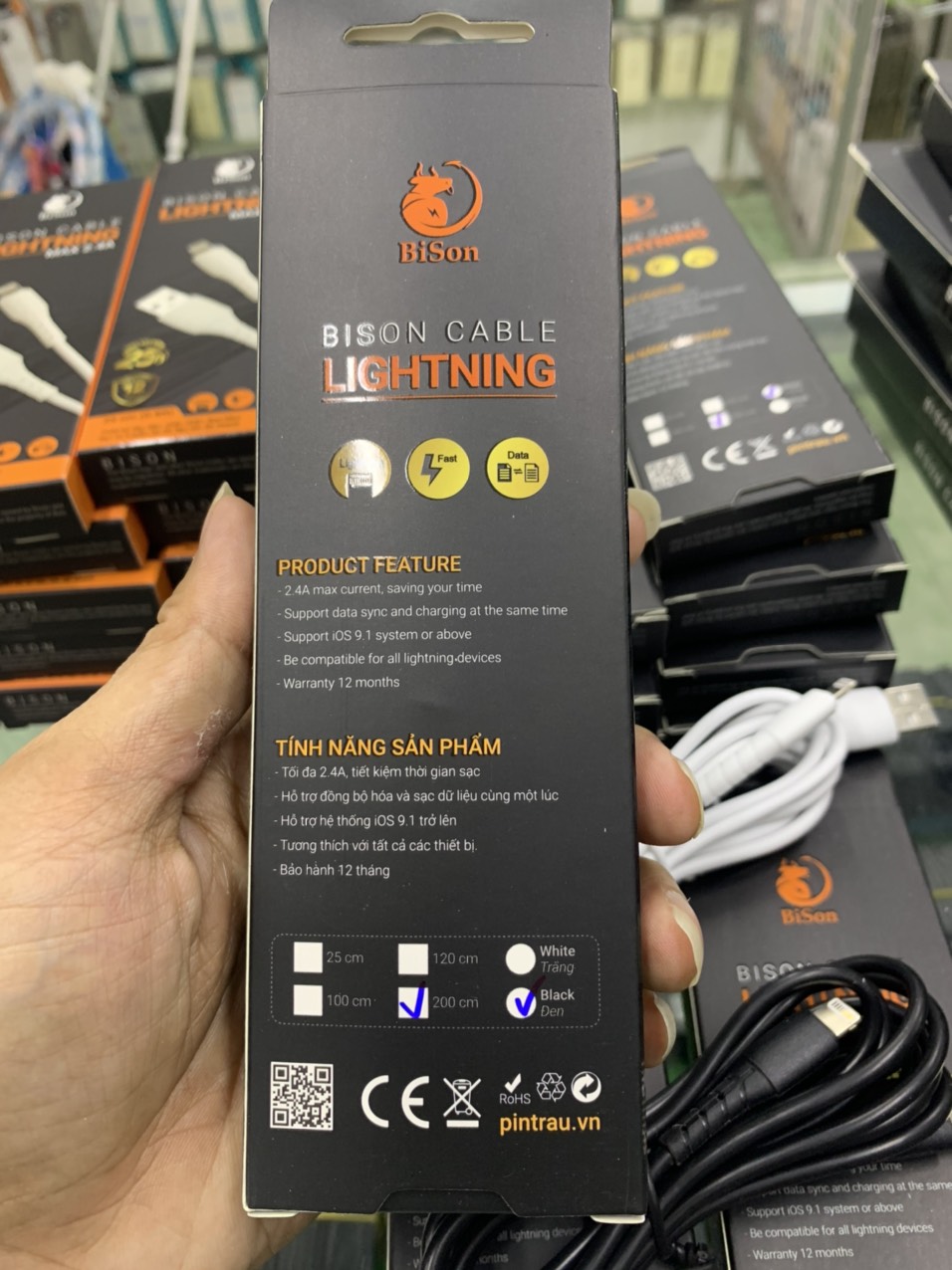 [HCM]Cáp sạc Lightning Bison 2m bảo hành 12 tháng