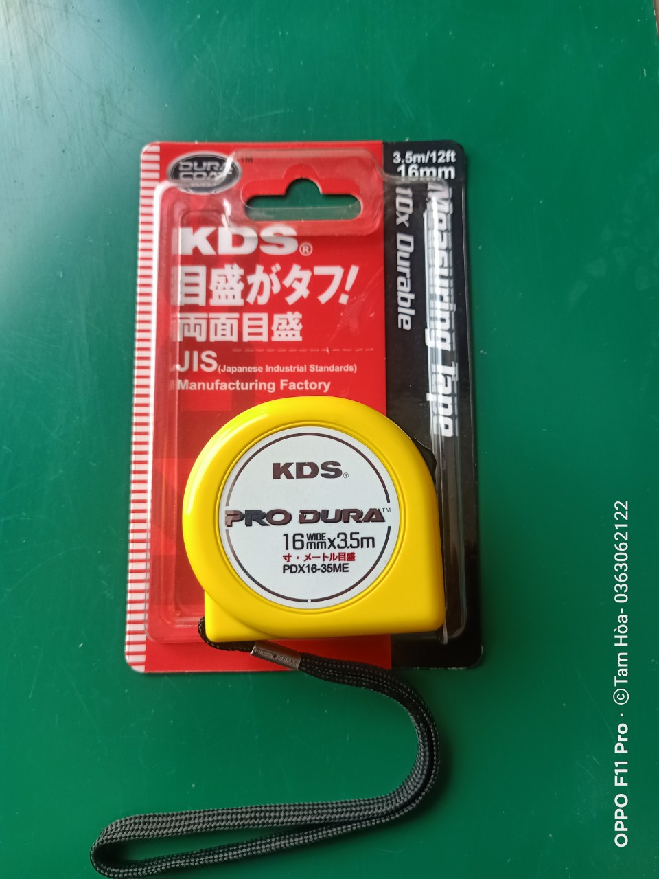 Thước cuộn thép cao cấp 3m5 KDS Pro Dura dây thước 2 mặt nền vàng- 2 hệ đo bản 16mm