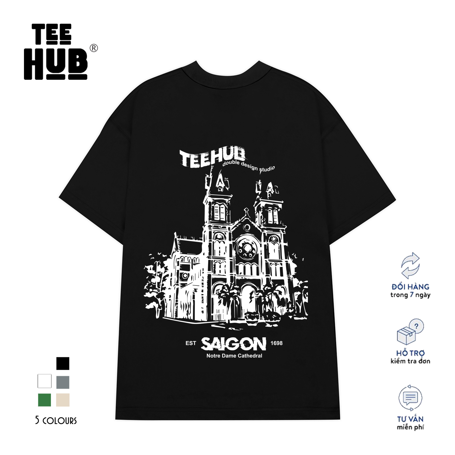 Áo thun unisex TEEHUB Sài Gòn Đức Bà Church phông tay lỡ nam nữ form rộng Local Brand