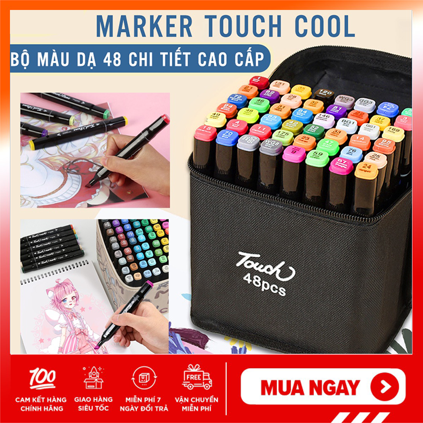 Bút Màu Marker TouchCool Túi Vải Bộ 48 Màu, vẽ anime, chân dung, phong cảnh [ BÚT MÀU 48 CHIẾC ]