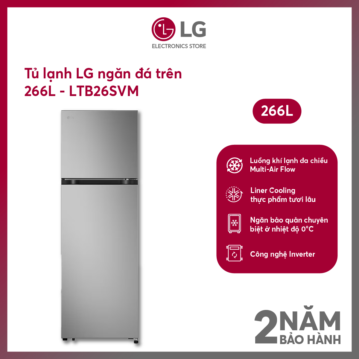[MODEL 2025][FreeSHIP COD + Lắp Hà Nội] Tủ lạnh LG Inverter 266 lít LTB26SVM