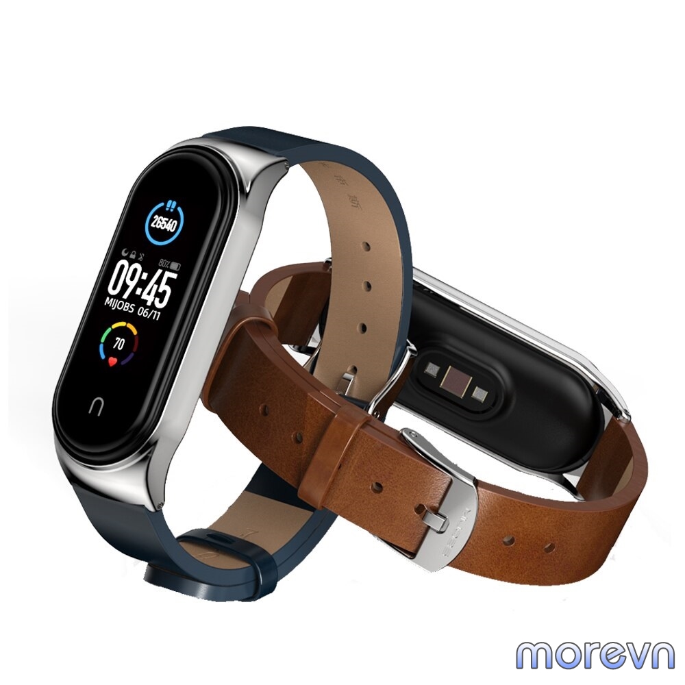 Dây đeo da bò viền cong CS Mi band 5 chính hãng Mijobs - dây đeo thay thế miband 5 da bò CS