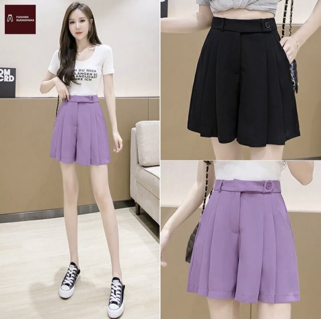 Quần short váy cao cấp xếp ly cạp chéo có khóa kéo 206