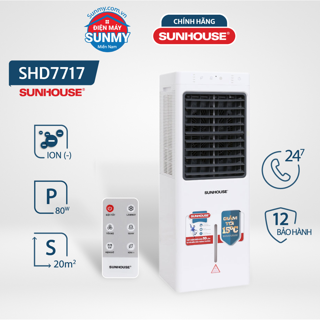 Quạt điều hoà sunhouse shd7717 80W 13 lít , quạt hơi nước gia đình sunhouse , máy làm mát không khí - Hàng trưng bày BH 12 tháng