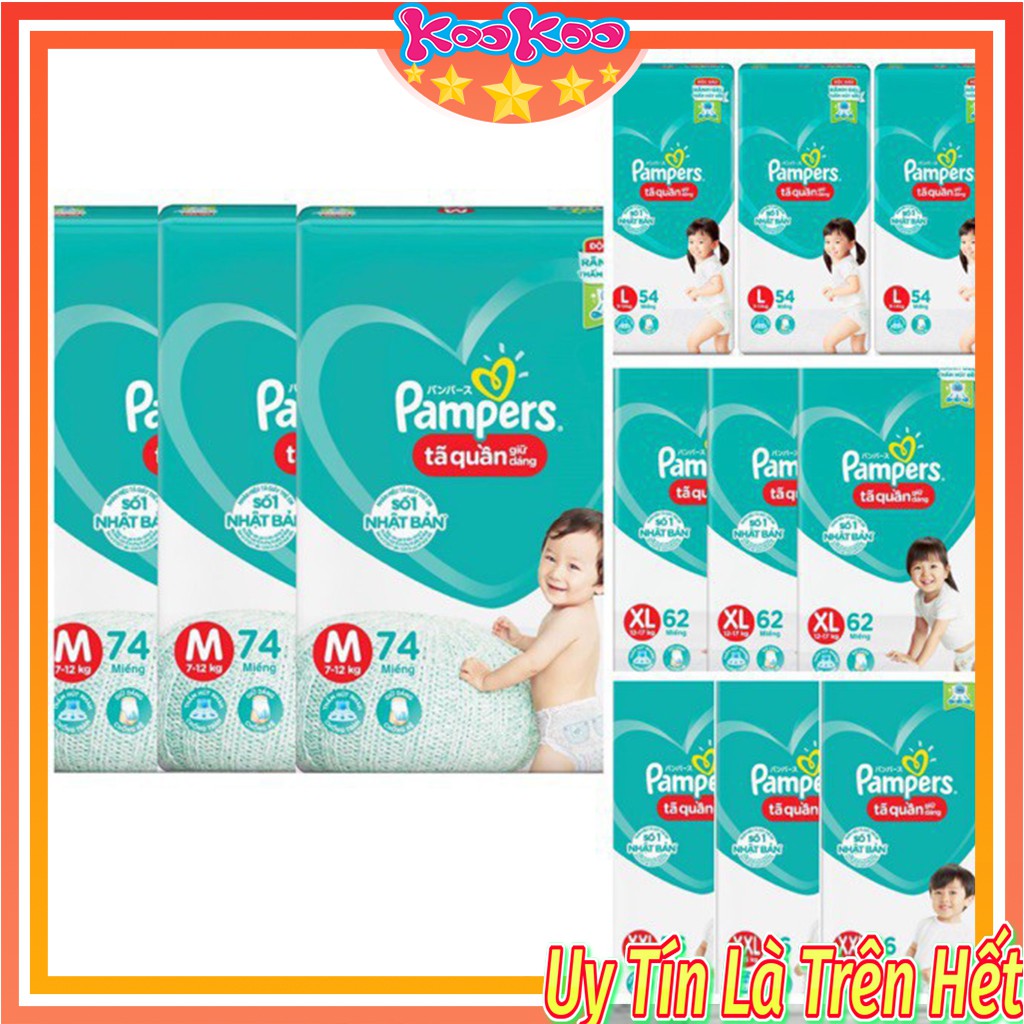 Bỉm Pampers Quần Giữ Dáng Mới Gói Cực Đại M74/L68/XL62/XXL56 - Pamper Gói Đại M60/L54/XL48/XXL44