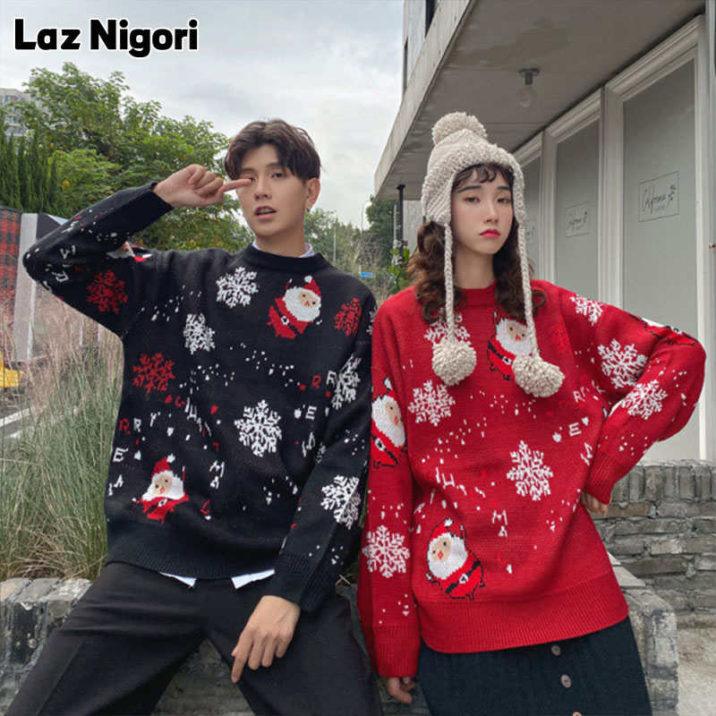 Laz Nigori  Áo Len Cặp Đôi Siêu Lửa Áo Len Dày Dáng Rộng Ông Già Noel Cho Nam Và Nữ