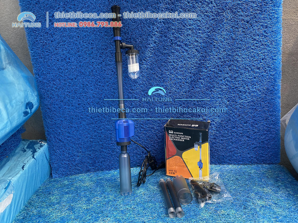 Máy Vệ Sinh Bể Cá SUN SUN HXS 02. Hút Phân Cặn Bẩn Dưới Đáy Bể Lọc Và Trả Nước Sạch Lại Bể Cá