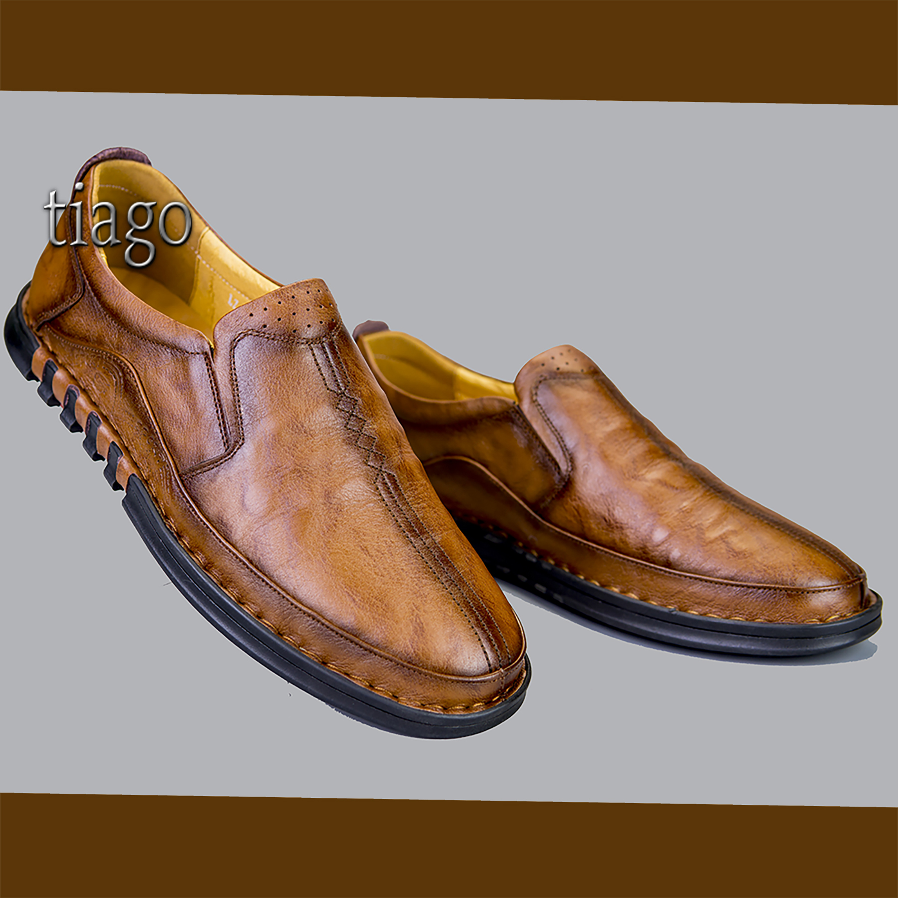 giày mọi nam da bò siêu mềm đế cao su khâu [LY01]