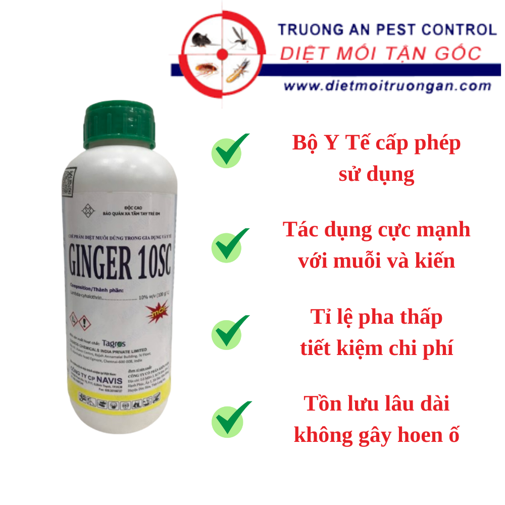 Thuốc diệt muỗi ginger 10sc, dùng trong gia dụng và y tế, nhập khẩu ấn độ, chai 1 lít