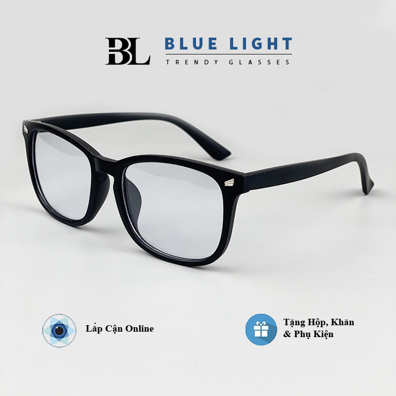 Gọng Kính Cận Nam Nữ Mắt Vuông Đen Nhám, Xám, Đồi Mồi, Kính Giả Cận Không Độ  - BLUE LIGHT