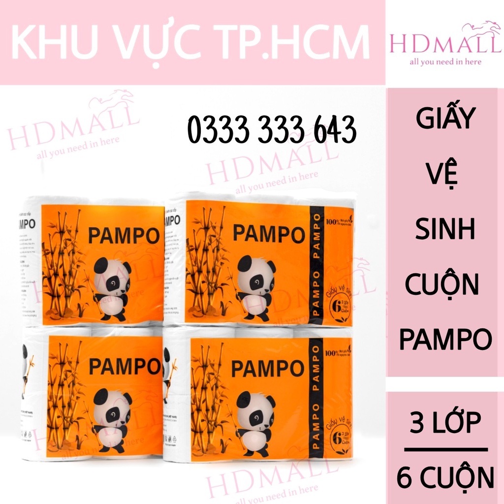 Giấy vệ sinh cao cấp PAMPO 6 cuộn - 3 lớp siêu dai siêu mịn