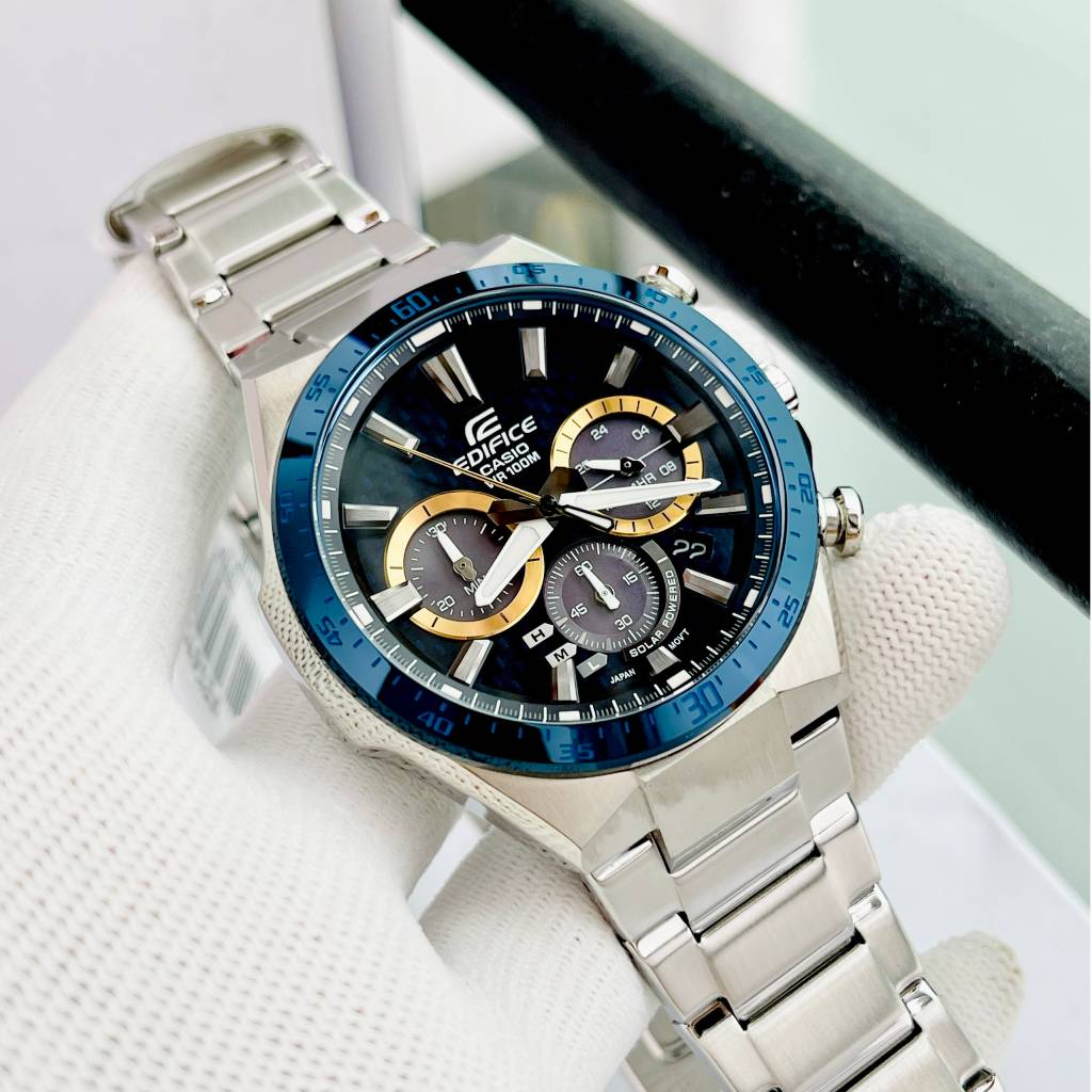 Đồng hồ nam thể thao casio edifice eqs-800bcd-2a mặt xanh carbon dây thép pin năng lượng mặt trời fullbox bảo hành 1 năm