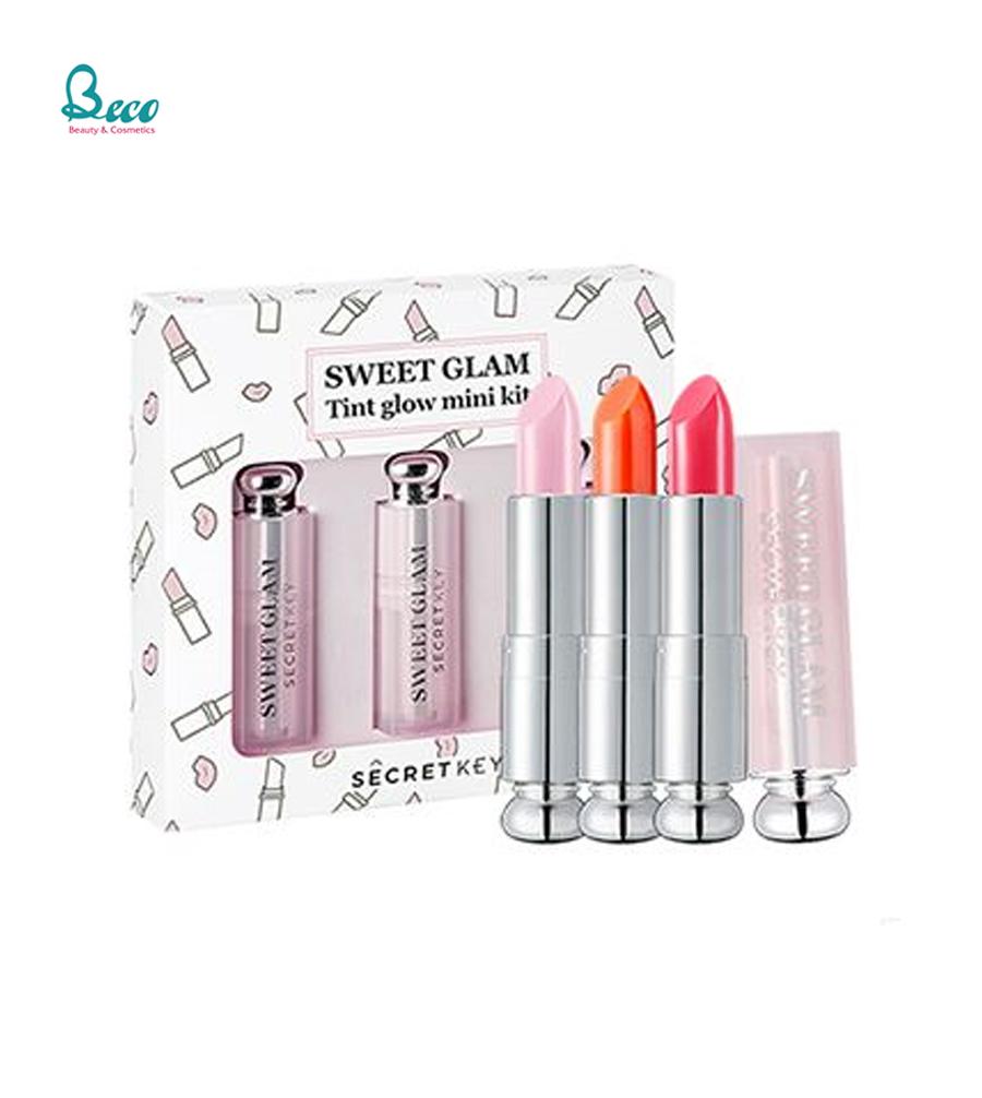 Set 3 cây son dưỡng secret key sweet glam tint glow mini kit