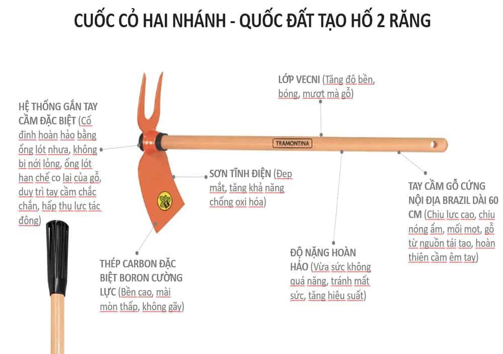[HCM]Cuốc làm cỏ tạo hố đa năng Tramontina - ban công xanh