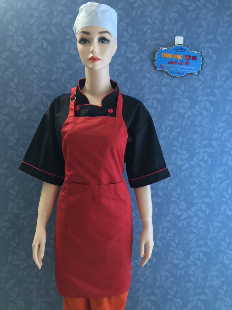 [HCM]Tạp dề kaki quán Cafe màu đỏ đô