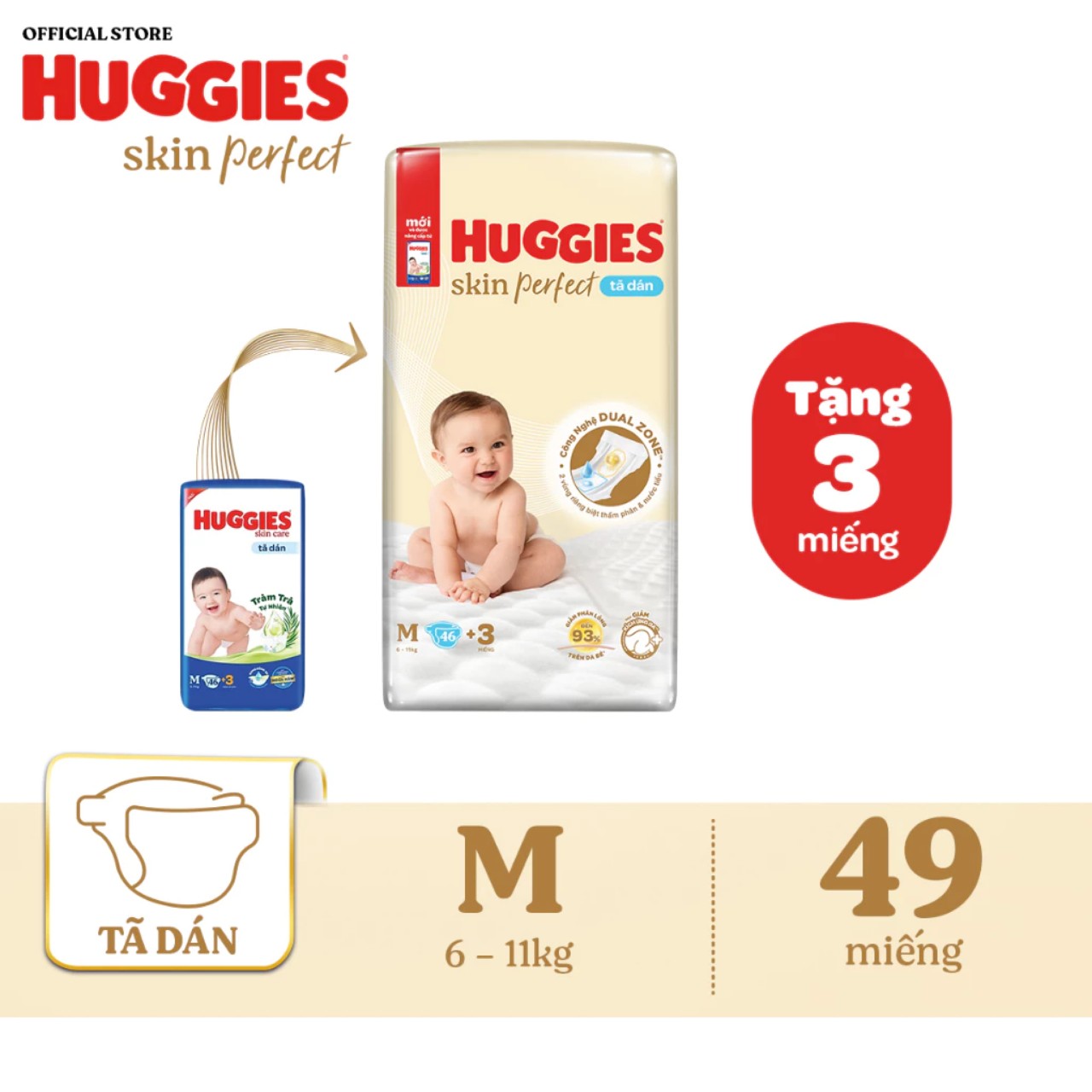 Tã/bỉm dán sơ sinh Huggies Skin Perfect M 46+3