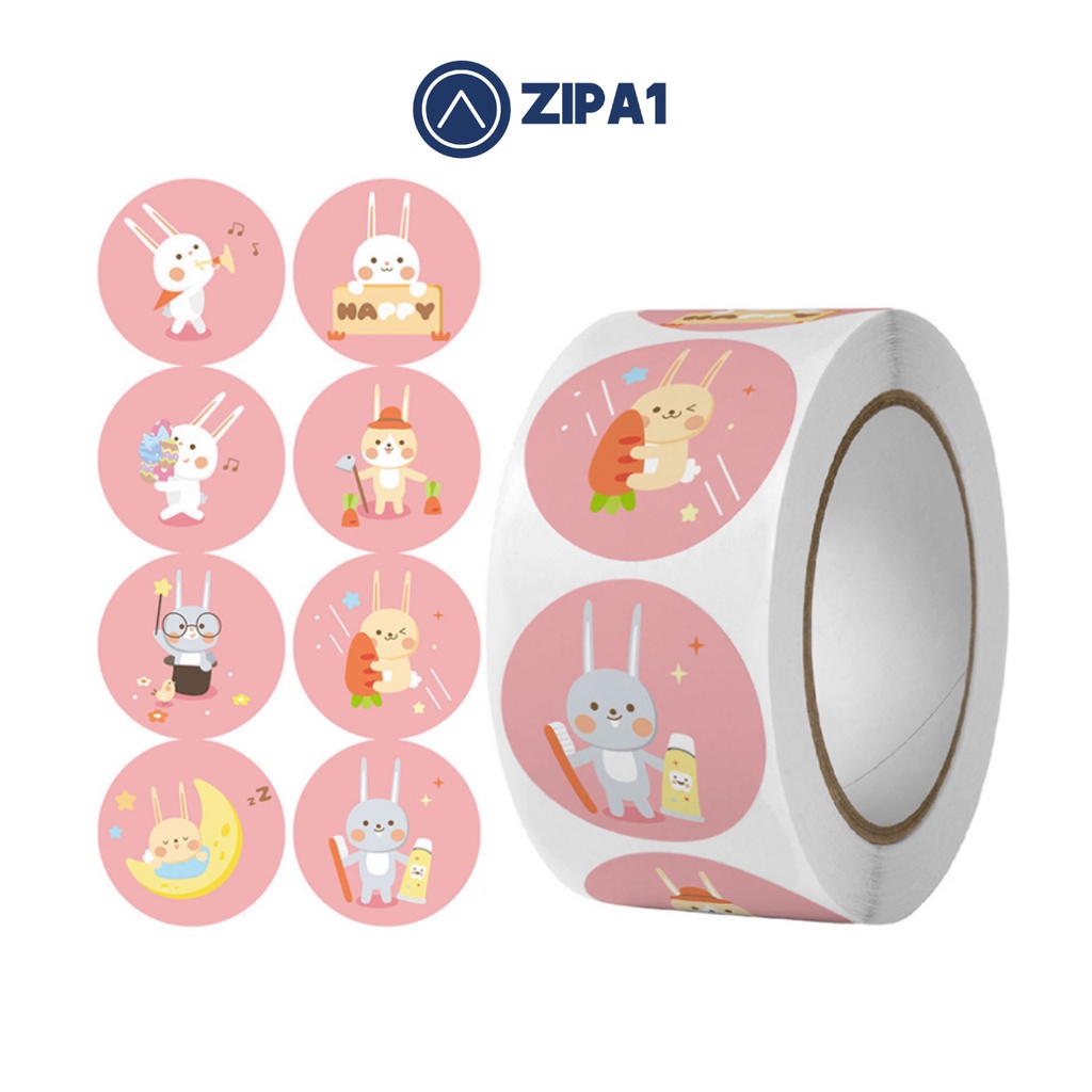 500 miếng dán stiker hình thỏ con dễ thương - 2.5x2.5cm / miếng - a1021 - zip a1