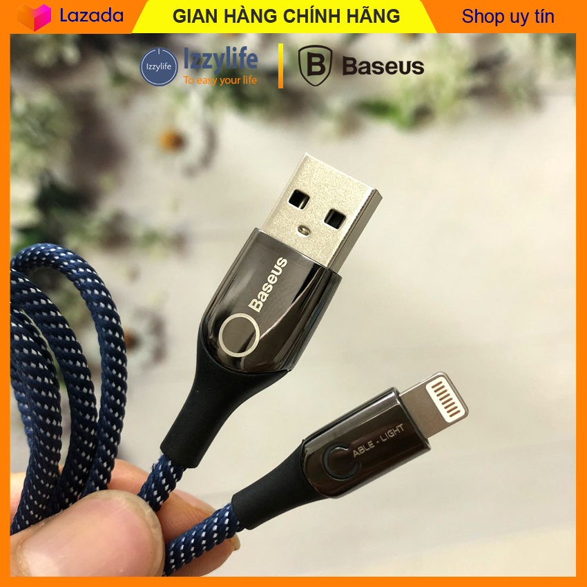 Dây sạc Iphone chính hãng Baseus tự ngắt khi sạc đầy LCD sạc nhanh 2.4A 480Mbps đầu lightning phù hợp 7 7s 8 8s X Xs 12 max Ipad