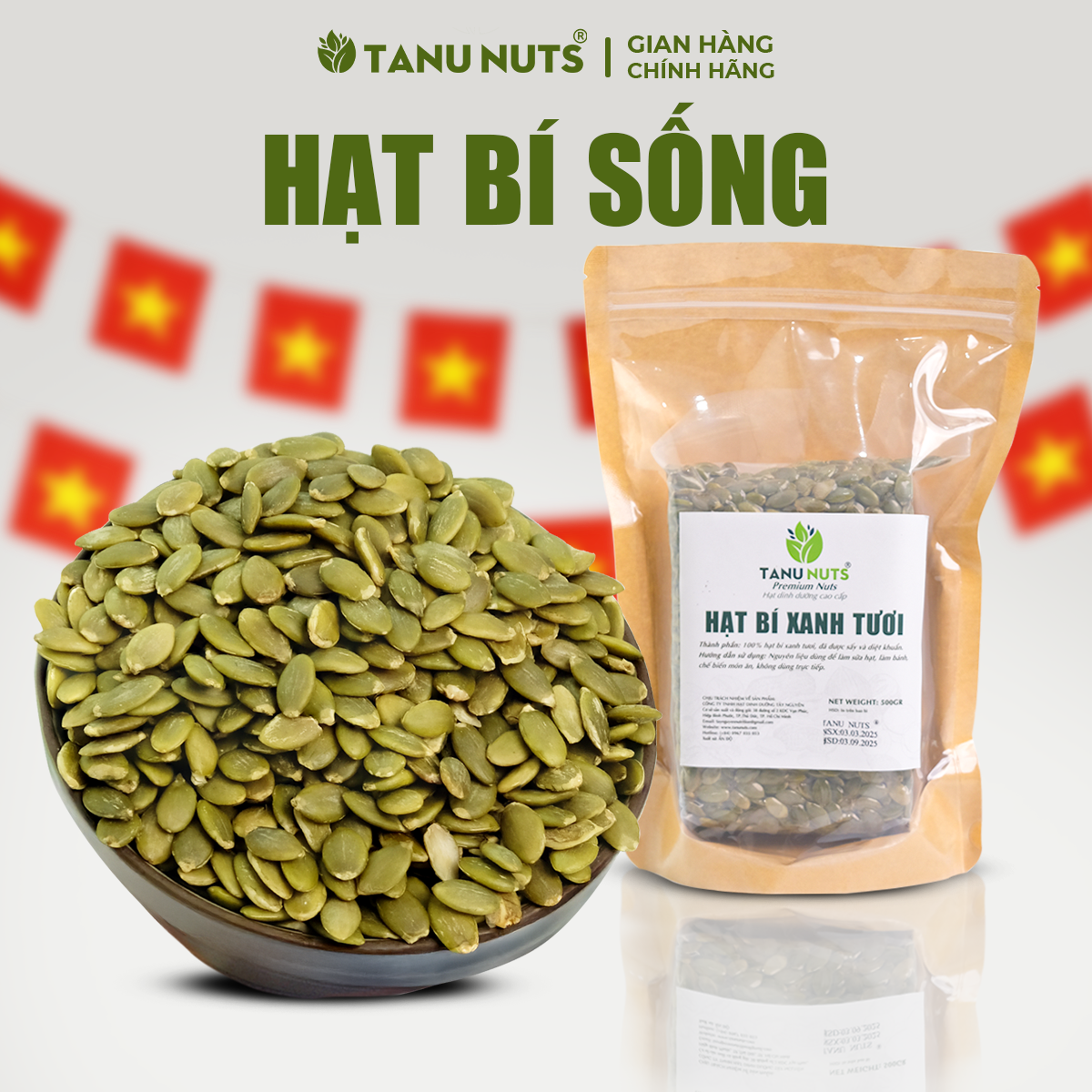 Hạt bí sống TANU NUTS túi 500g, hạt bí xanh tách vỏ Ấn Độ, làm sữa, nấu ăn tốt cho bà bầu, bé