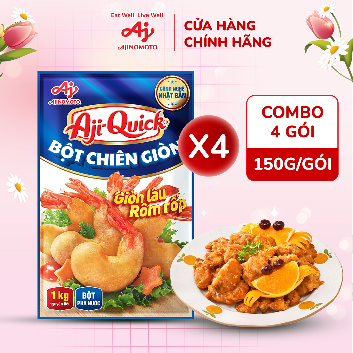 Combo of 4 Aji-Quick Seasoning Packs ® Crispy Fried Flour 150G/Pack