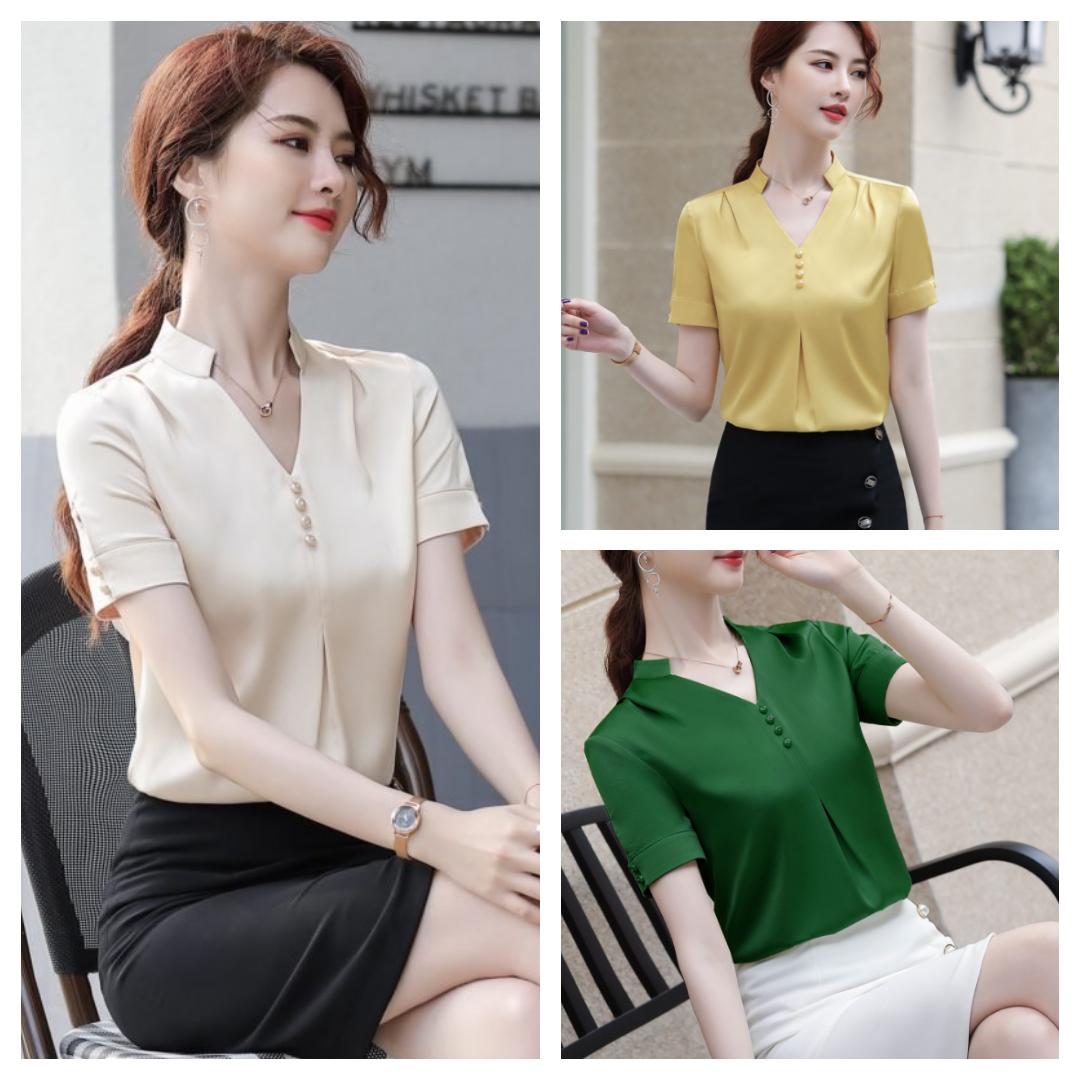 Áo Sơ Mi Công Sở Cổ V Điệu Đà Hàng Chuyển Chọn - NGỌCTRÂN SHOP - NT1139A