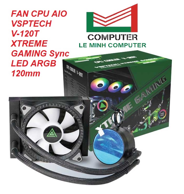 Quạt tản nhiệt cpu tản nhiệt nước aio vsptech v-120t xtreme gaming sync led argb 120mm