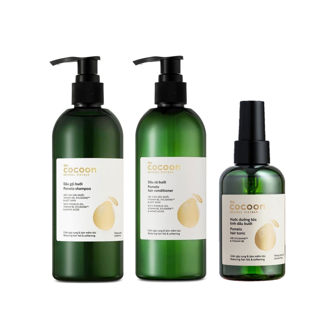 Combo chăm sóc tóc tinh dầu bưởi cocoon: dầu gội 310ml + dầu xả 310ml + nước xịt dưỡng tóc pomelo 140ml