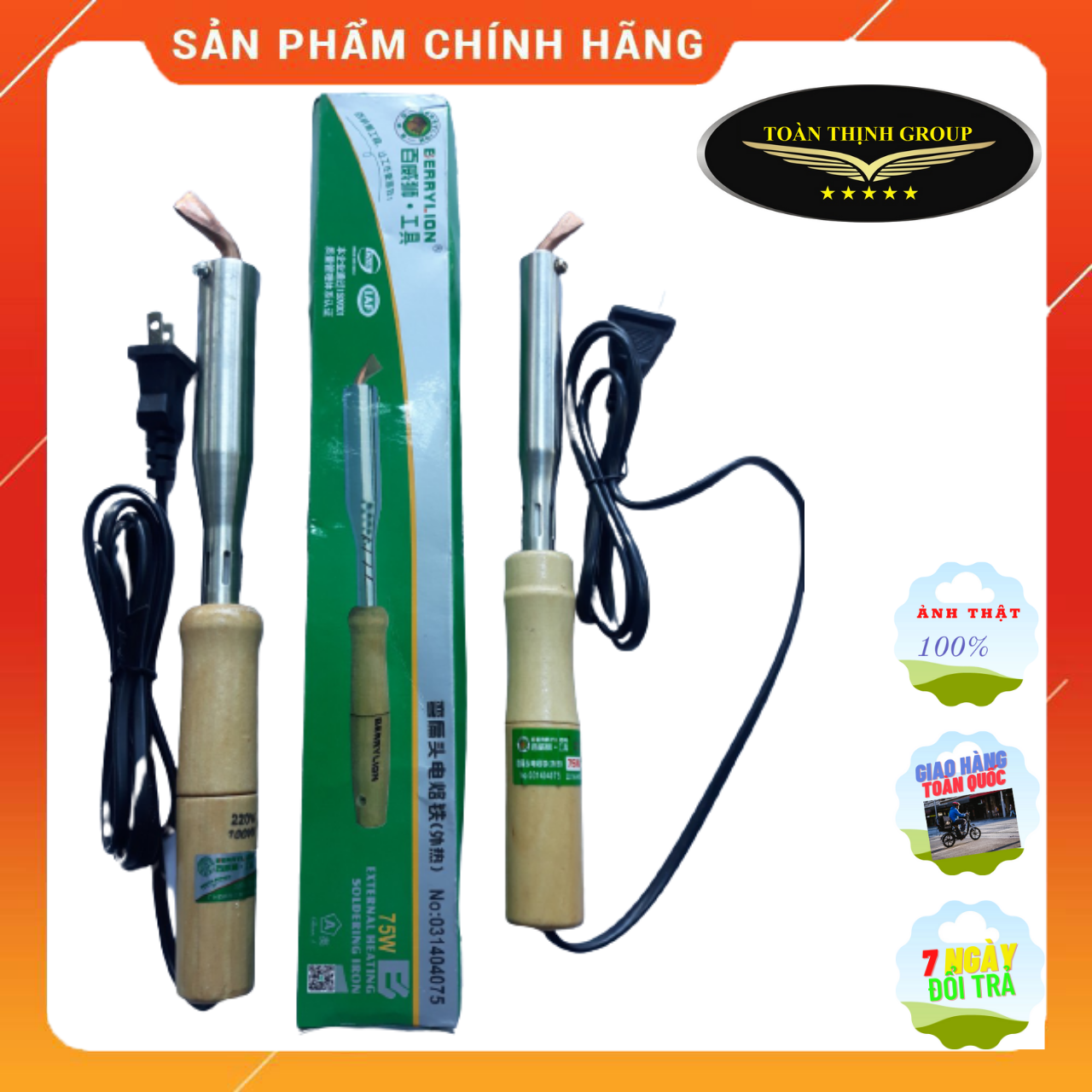 Mỏ hàn dẹp cán gỗ hiệu berrylion công suất 75w và 100w - tay hàn nhiệt - dùng hàn mối chì, hàn nhựa