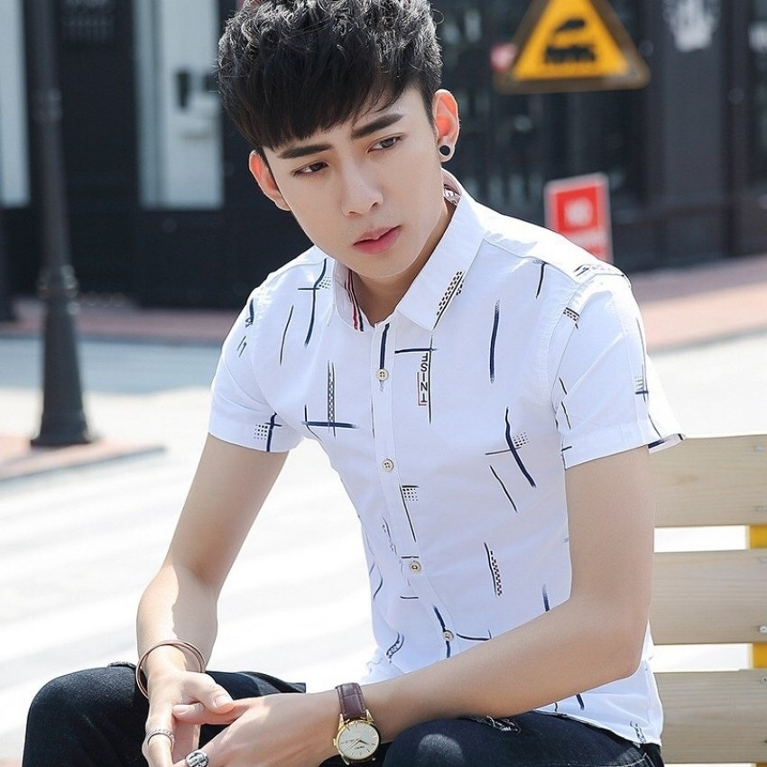 Áo sơ mi nam ngắn tay thời trang Hàn Quốcphối họa tiết chữ TNFS01  cao cấp  mới