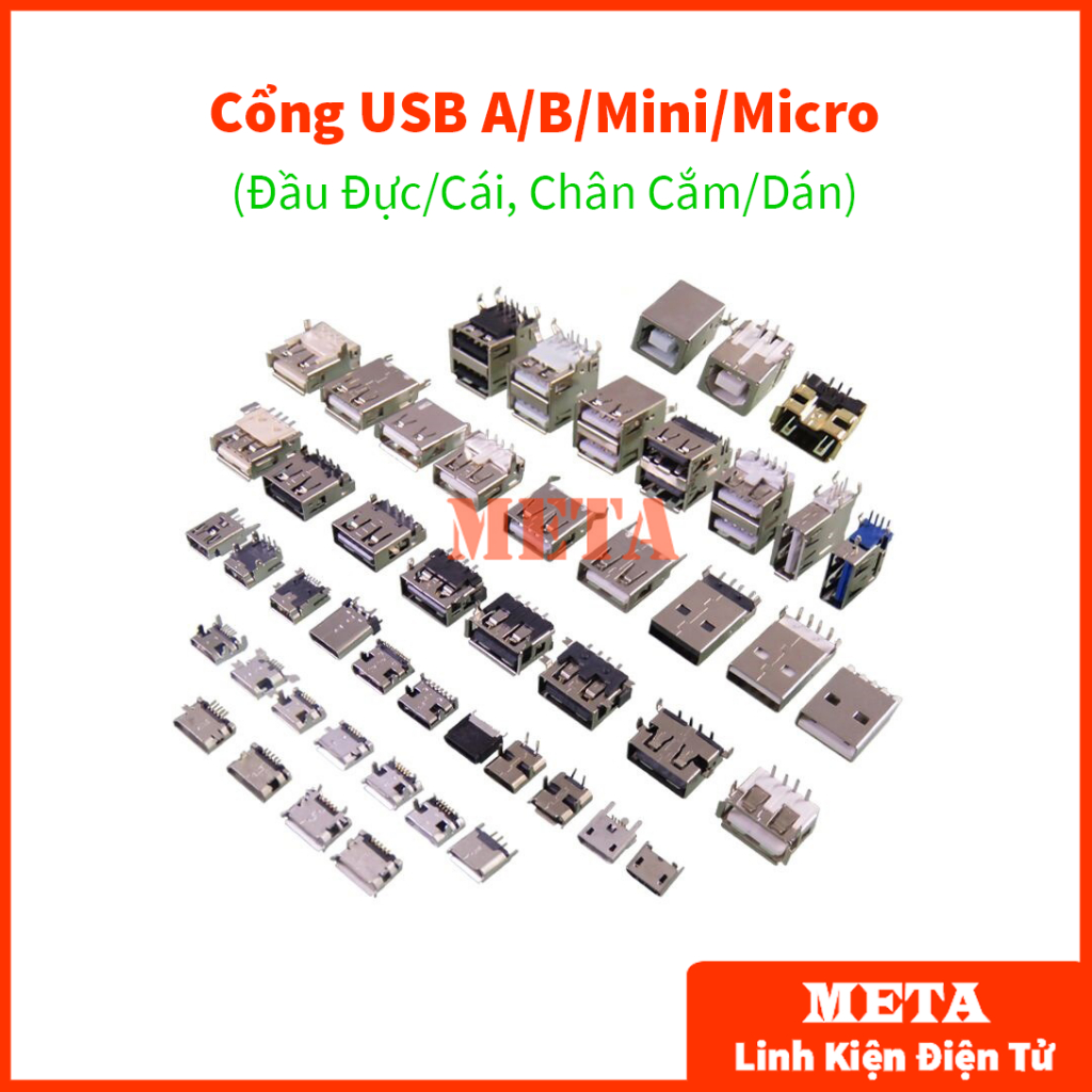 Cổng usb a/b/micro/mini đầu đực/cái chân cắm/dán