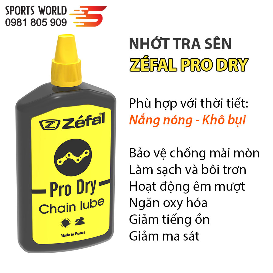 Dầu nhớt tra sên xe ZEFAL PRO DRY 120ml (Cho thời tiết khô bụi) Hàng Pháp Nhập Khẩu - SPORTS WORLD