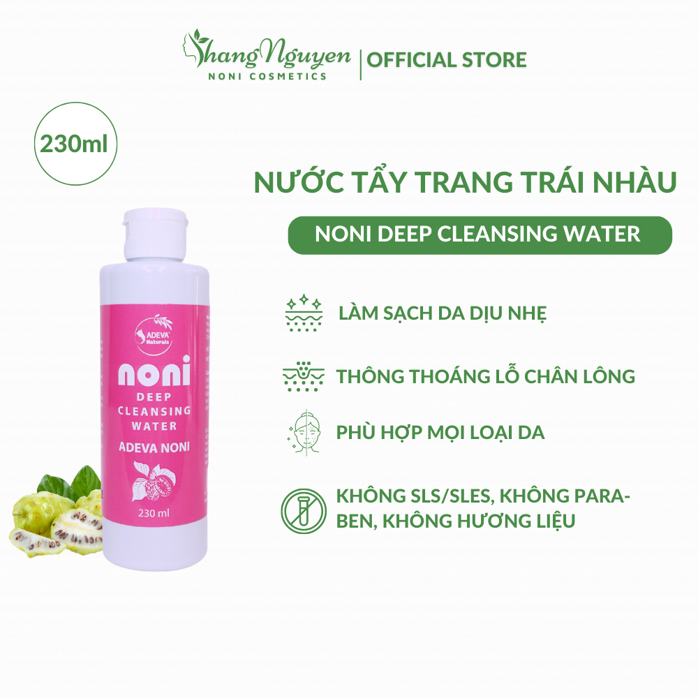 Nước tẩy trang dịu nhẹ ⚡ freeship ⚡ từ trái nhàu- adeva 𝐍𝐨𝐧𝐢 𝐃𝐞𝐞𝐩 𝐂𝐥𝐞𝐚𝐧𝐬𝐢𝐧𝐠 𝐖𝐚𝐭𝐞𝐫 230ml
