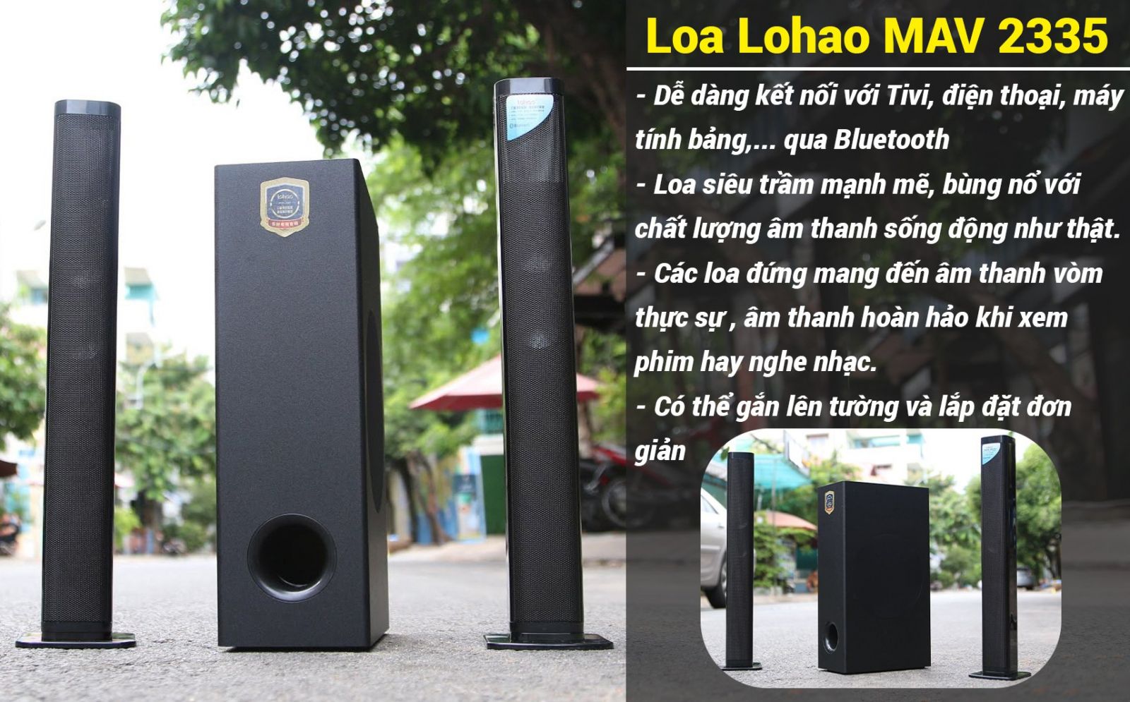 Loa Vi Tính Lohao Mav 2335 - Loa Soundbar 2.1 Âm Thanh Stereo Cực Sống Động Kết Nối Bluetooth 5.0 2 Loa Vệ Tinh Kèm