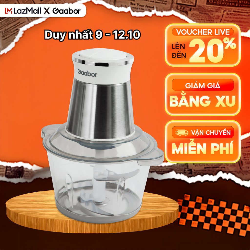 Máy xay thực phẩm Gaabor MG20M-WH02A dung tích 2L xay thịt rau củ sinh tố tỏi ớt đa năng 4 lưỡi dao tô nhựa - Bảo hành 12 tháng 1 đổi 1