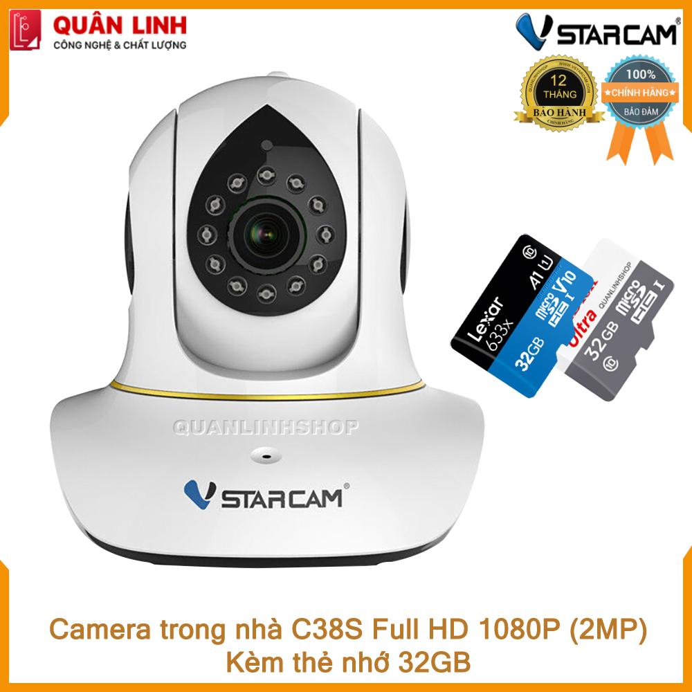 Camera giám sát ip wifi hồng ngoại ban đêm vstarcam c38s full hd 1080p 2mp kèm thẻ nhớ 32gb