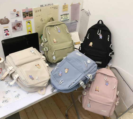 Balo đi học nữ VOKOKO Hàn Quốc, Cặp sách học sinh cấp 2,3 có kèm phụ kiện sticker