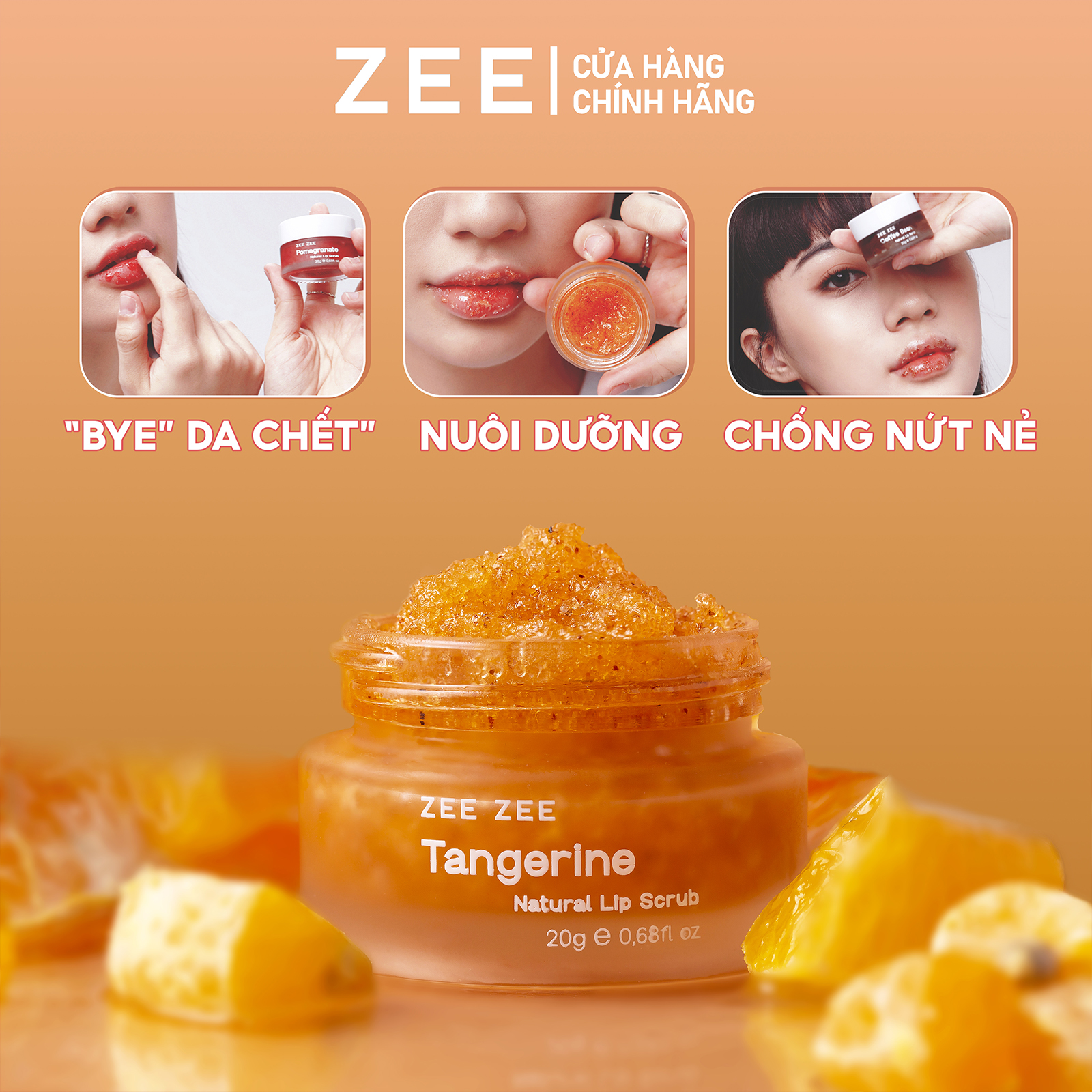 Tẩy da chết môi chiết xuất quýt đường ZEE ZEE giúp môi ẩm mềm mịn màng 20g