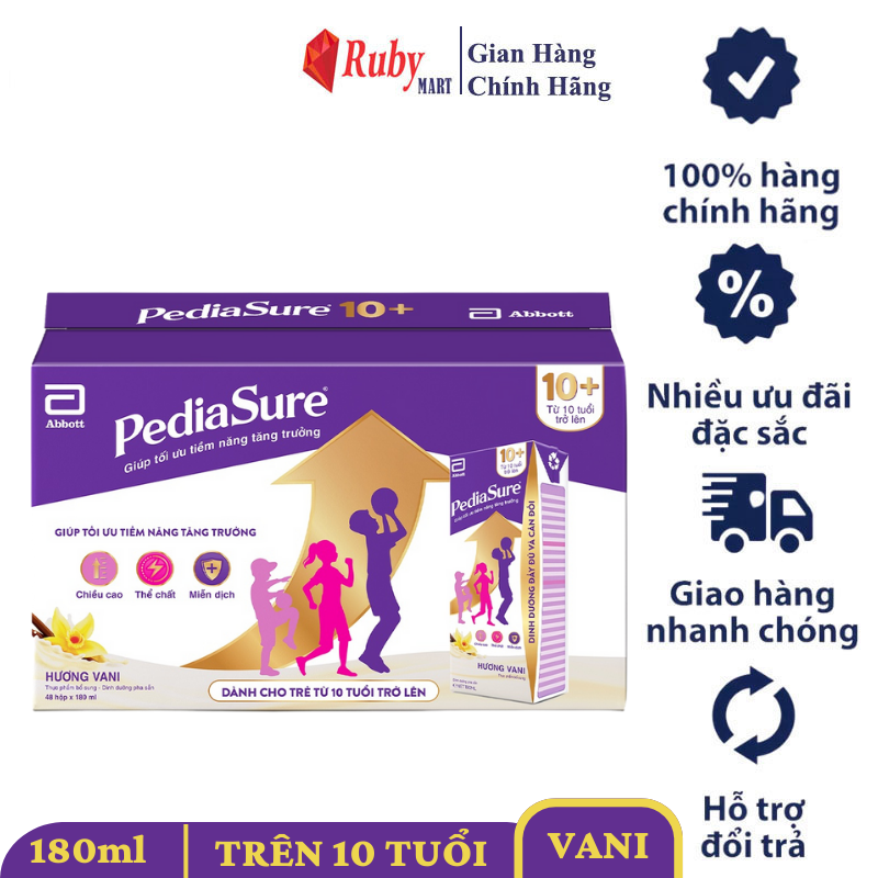 Thùng 48 hộp sữa nước pediasure 10+ hương vani 180ml