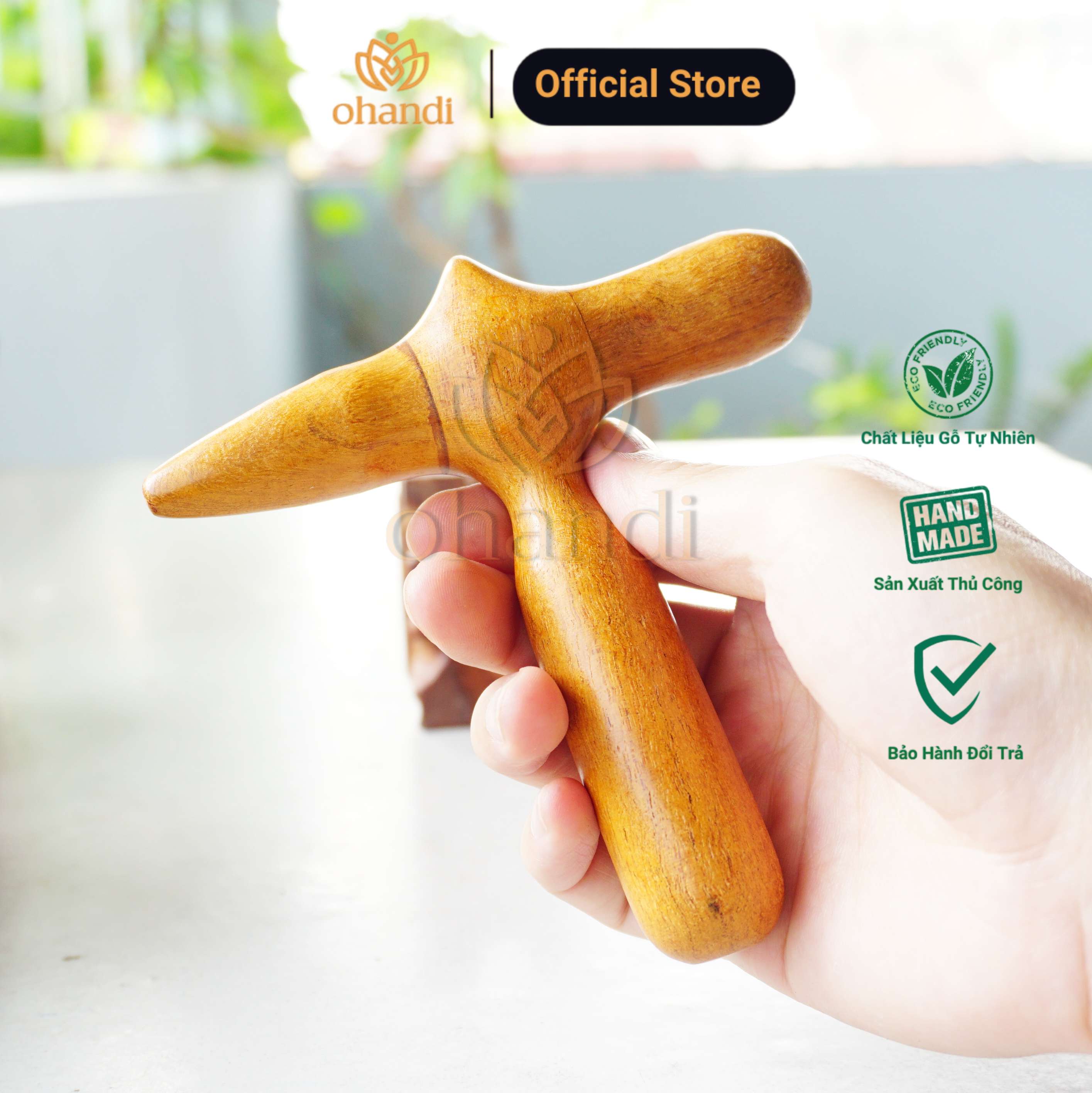 Cây Bấm Huyệt Gỗ Chữ Thập - Hỗ trợ lực ấn và gõ huyệt hiệu quả, Nguyên liệu gỗ tự nhiên thân thiện | ShopOhandi