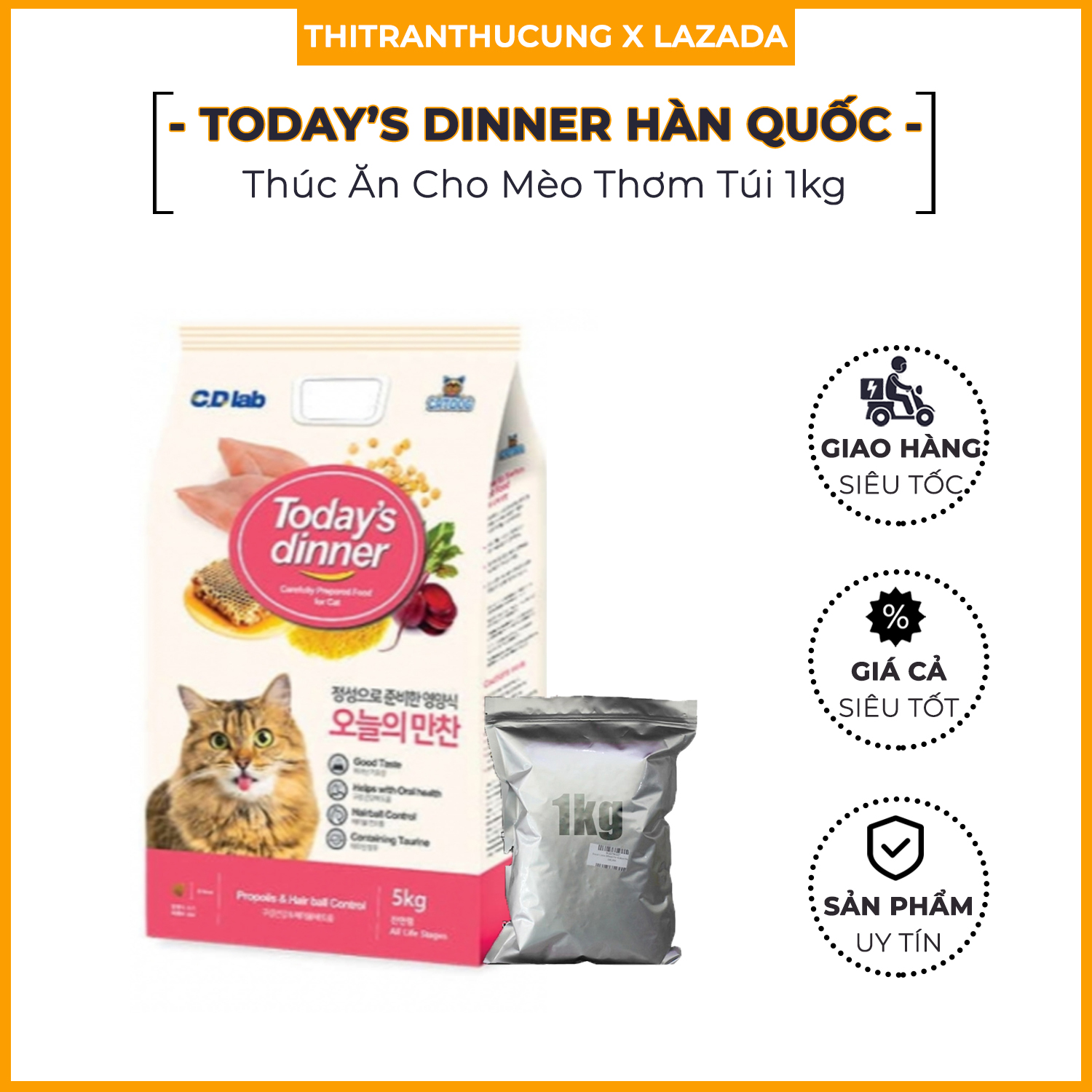 Today's dinner túi 1kg - Hạt thức ăn cho mèo cân bằng dinh dưỡng cho mèo mọi lứa tuổi 1kg