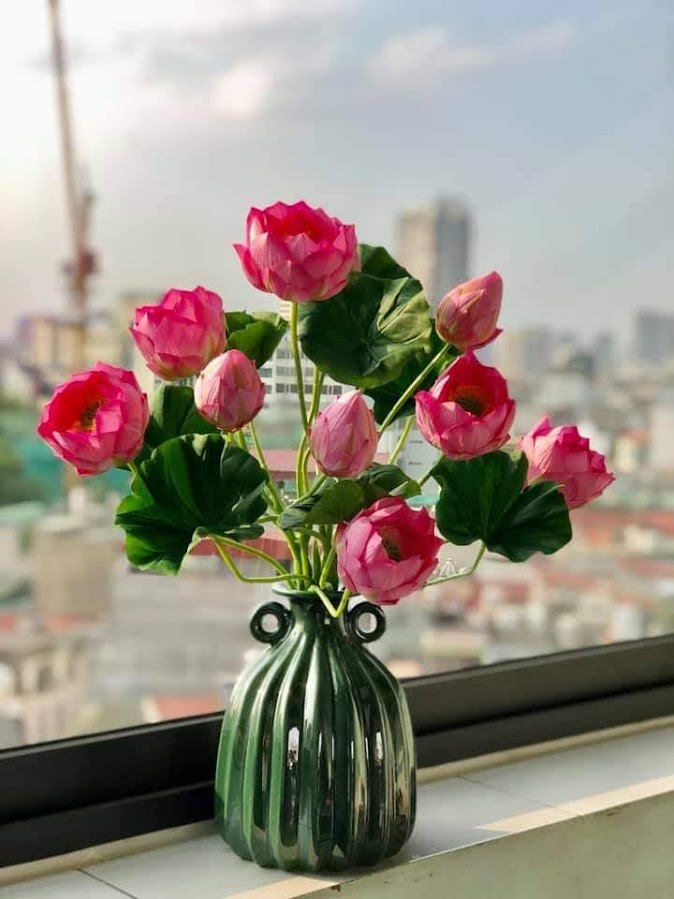 Cành Sen Thái xịn cao cấp cao 55cm Có video-Hoa Giả